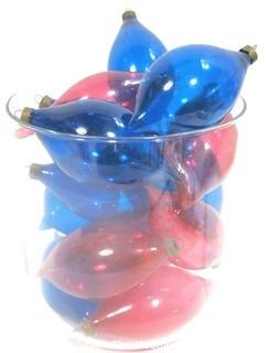 Group of Blue and Red Hand Blown Glass Translucent Ornaments