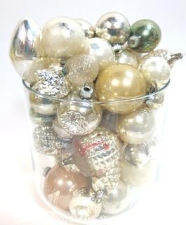 Group of Vintage Silver Hand Blown Glass Ornaments