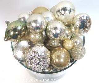 Group of Vintage Silver Hand Blown Glass Ornaments