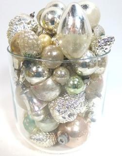 Group of Vintage Silver Hand Blown Glass Ornaments