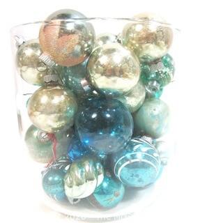 Group of Vintage Blue Hand Blown Glass Ornaments