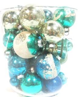 Group of Vintage Blue Hand Blown Glass Ornaments