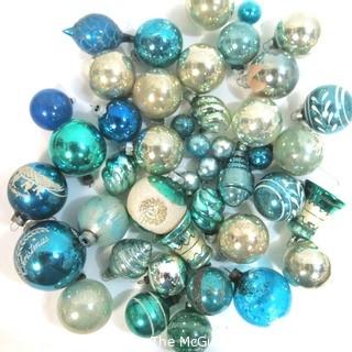 Group of Vintage Blue Hand Blown Glass Ornaments