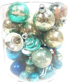 Group of Vintage Blue Hand Blown Glass Ornaments