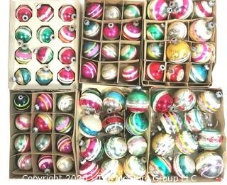 Group of Vintage Glass Ornaments with Painted Stripes in Boxes