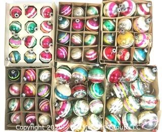 Group of Vintage Glass Ornaments with Painted Stripes in Boxes