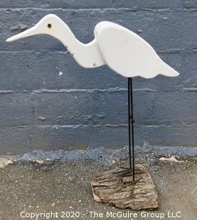 Decorative Wood Standing Bird or Heron.  Measures approximately 35" tall.