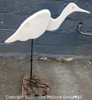 Decorative Wood Standing Bird or Heron.  Measures approximately 35" tall.