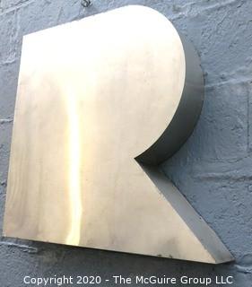 Large Deco Metal Sign Letter R.  Measures approximately 25" long and 19" wide.