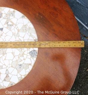 Vintage Mid Century Round Wooden Coffee Table with Tile Mosaic Insert on Top.