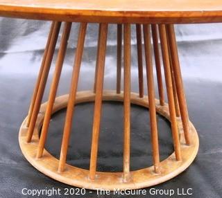 Vintage Mid Century Round Wooden Coffee Table with Tile Mosaic Insert on Top.