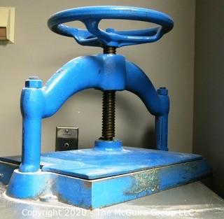 Blue Painted Cast Iron Bookbinding Press