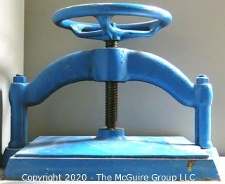 Blue Painted Cast Iron Bookbinding Press