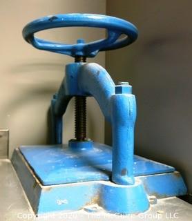 Blue Painted Cast Iron Bookbinding Press