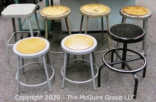 (7) Industrial Stools. Varying Heights.