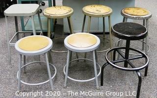 (7) Industrial Stools. Varying Heights.