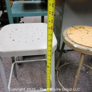 (7) Industrial Stools. Varying Heights.