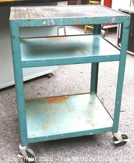 Vintage Two Level Industrial Metal Cart on Casters. 