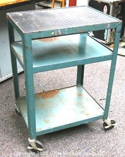 Vintage Two Level Industrial Metal Cart on Casters. 