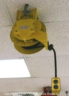 Daniel Woodhead 600V Model 9383 Industrial Grade Ceiling Mounted Retractable Electrical Cord Reel;  12/3 SOW-A 90C (Unit has been disconnected from power source, but still requires disassembly from ceiling by buyer)