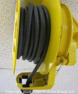 Daniel Woodhead 600V Model 9383 Industrial Grade Ceiling Mounted Retractable Electrical Cord Reel;  12/3 SOW-A 90C (Unit has been disconnected from power source, but still requires disassembly from ceiling by buyer)