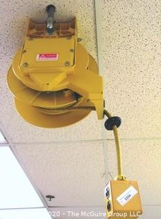 Daniel Woodhead 600V Model 9383 Industrial Grade Ceiling Mounted Retractable Electrical Cord Reel;  12/3 SOW-A 90C (Unit has been disconnected from power source, but still requires disassembly from ceiling by buyer)