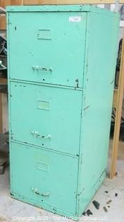 Vintage Green Painted Metal File Cabinet with Contents