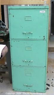 Vintage Green Painted Metal File Cabinet with Contents