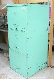 Vintage Green Painted Metal File Cabinet with Contents