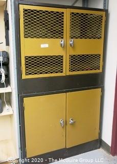 Metal Wall Cabinet with Mesh Doors.  Measures approximately 62" tall x 35" wide x 20" deep.