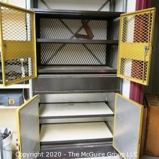 Metal Wall Cabinet with Mesh Doors.  Measures approximately 62" tall x 35" wide x 20" deep.