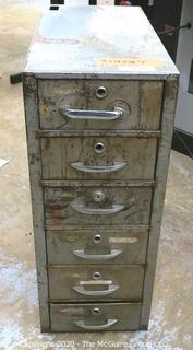 11" x 24" x 28"T Vintage Industrial Six Drawer Metal File Cabinet.