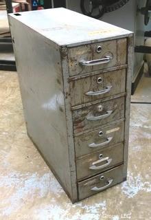 11" x 24" x 28"T Vintage Industrial Six Drawer Metal File Cabinet.