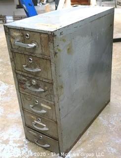 11" x 24" x 28"T Vintage Industrial Six Drawer Metal File Cabinet.