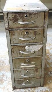 11" x 24" x 28" Vintage Industrial Six Drawer Metal File Cabinet