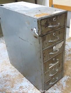 11" x 24" x 28" Vintage Industrial Six Drawer Metal File Cabinet