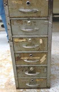 11" x 24" x 28" Vintage Industrial Six Drawer Metal File Cabinet; With Contents.