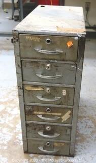 11" x 24" x 28" Vintage Industrial Six Drawer Metal File Cabinet; With Contents.