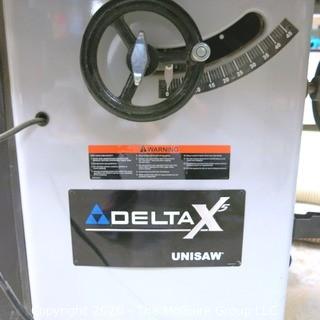 Delta X5 UNISAW Table Saw with metal base side feed table; 220V; As Is.  