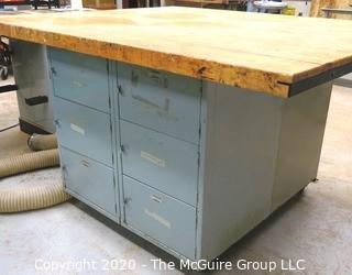 37" x 50" x 60"Vintage Industrial Work Table with Metal Locker Base.  