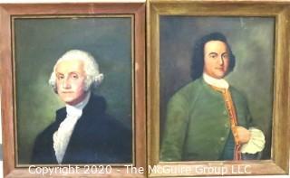 Founding Fathers: original framed art of George Washington and George Mason. Painted in 1950's by artist Rolla Smith, some damage to non-critical areas.