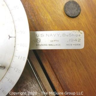 Vintage WWII US Navy BuShips Drafting Machine in Wood Case.  Made by Bruning Wallace, 1942.