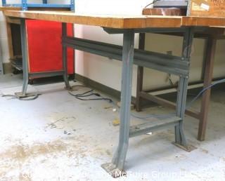 29 X 78 33"t Industrial Wood Workshop Table with Steel Base. 