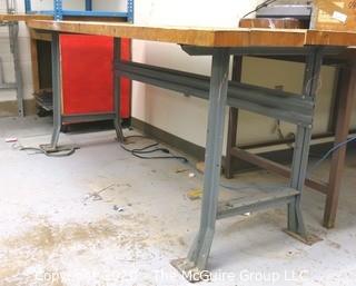 29 X 78 33"t Industrial Wood Workshop Table with Steel Base. 