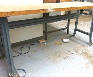 29 X 78 33"t Industrial Wood Workshop Table with Steel Base. 