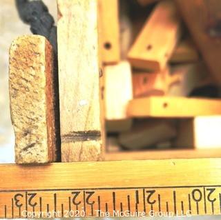 Vintage Wooden Crate on Casters with Wood Scraps. 