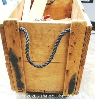 Vintage Wooden Crate on Casters with Wood Scraps. 