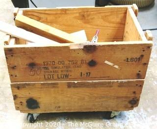 Vintage Wooden Crate on Casters with Wood Scraps. 