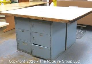 53" x 63" x 33"t Vintage Industrial Wood Top Work Table with Locker Base. 