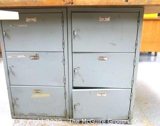 53" x 63" x 33"t Vintage Industrial Wood Top Work Table with Locker Base. 